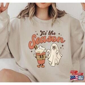 Tis The Season Pumpkin Spice With Boo Halloween Fall Autumn Tshirt Unisex